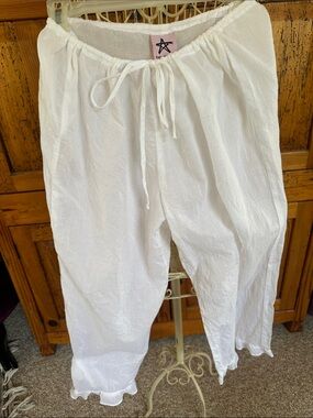 White Lightweight Drawstring 100% Cotton Pants - be*